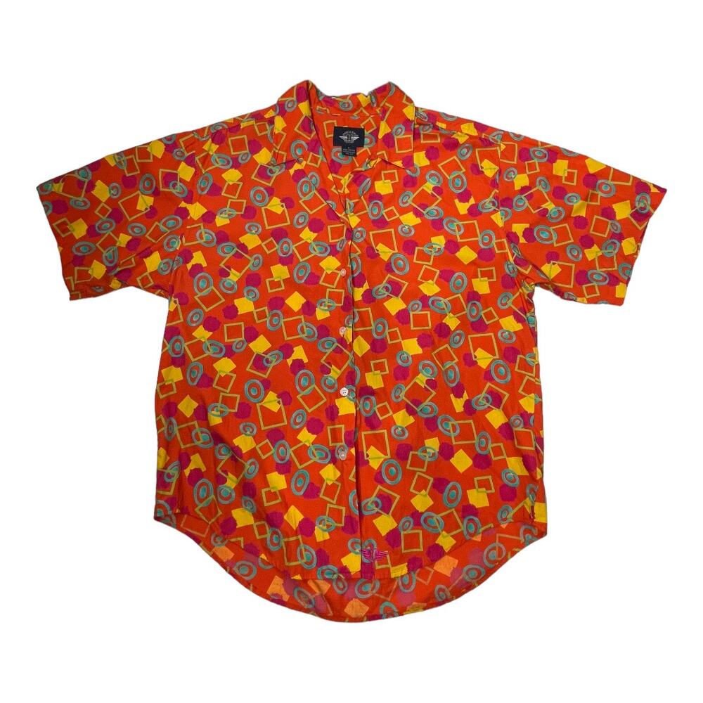 Women's  80's Graphic Geometric  Print Vintage Button Up Shirt SZ L